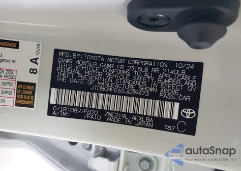 2025 Toyota Corolla Hybrid Le из США, поврежденный, VIN JTDBCMFE6SJ039473